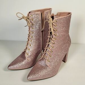 Allegra K size 8 Glitter Lace-Up Ankle Boots Pink